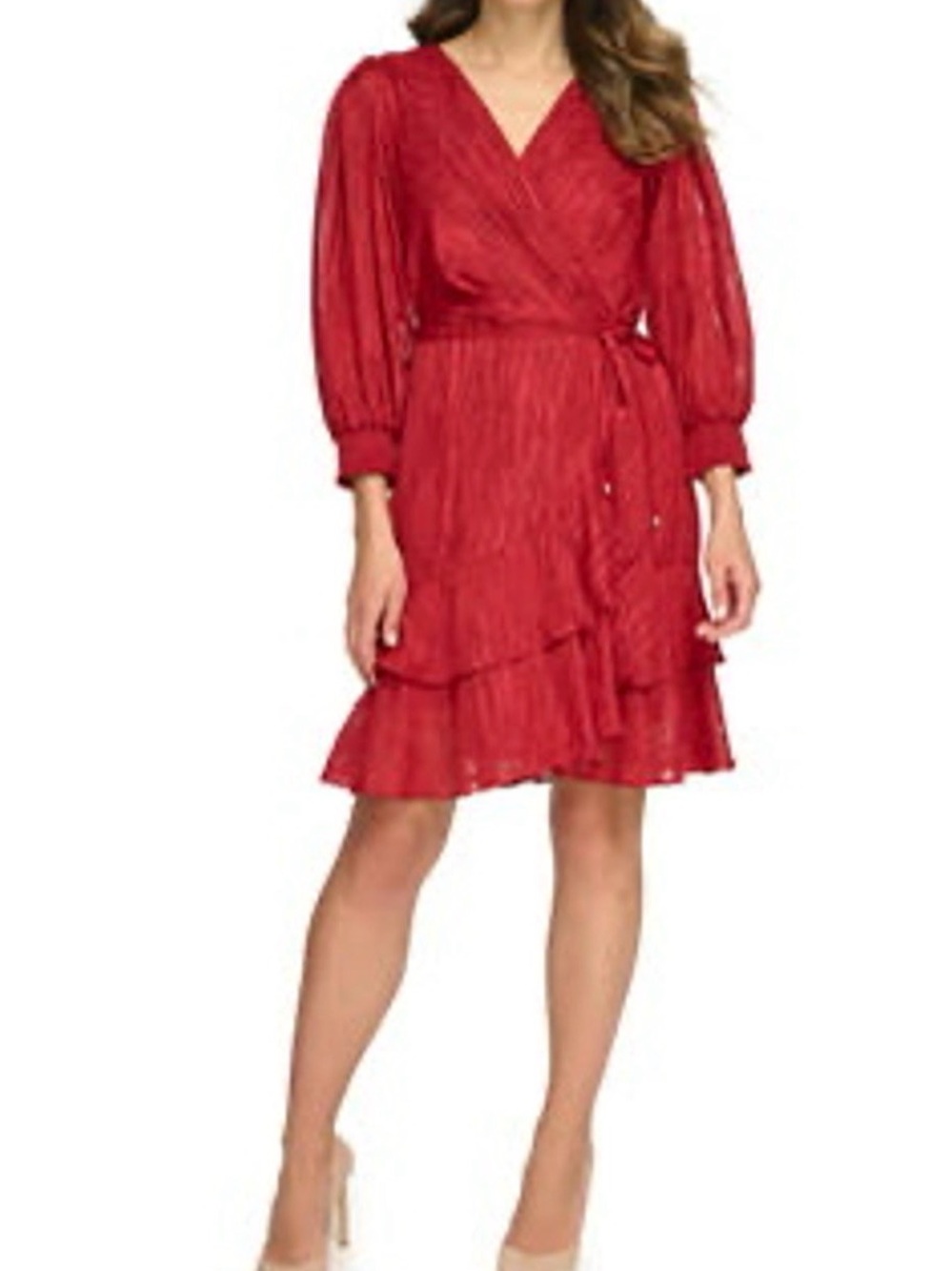 Tommy Hilfiger Red Wrap Ruffle Midi Dress
